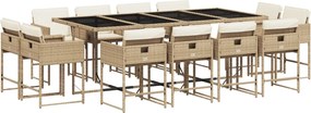 vidaXL Σετ Τραπεζαρίας Κήπου 13 τεμ. Μπεζ Συνθ. Ρατάν με Μαξιλάρια