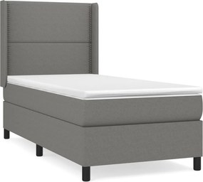 vidaXL Κρεβάτι Boxspring με Στρώμα Σκούρο Γκρι 90x190 εκ. Υφασμάτινο
