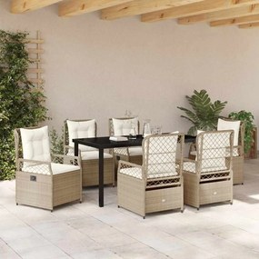 vidaXL Σέτ φαγητού για κήπο 7 pcs Μπεζ συνθετικό ρατάν