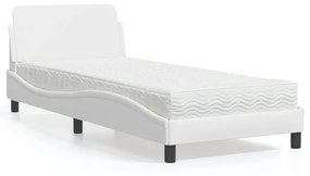 Κρεβάτι με Στρώμα Λευκό 90x190 εκ. από Συνθετικό Δέρμα - Λευκό