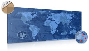 Εικόνα ενός ρουστίκ παγκόσμιου χάρτη από φελλό σε μπλε - 120x60  flags