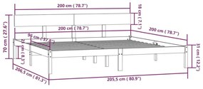 Σκελετός Κρεβατιού Χωρίς Στρώμα 200x200 εκ Μασίφ Ξύλο - Καφέ