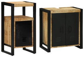 vidaXL Σετ Επίπλων Μπάνιου με ράφι 2 pcs Καφέ Στέρεο τραχύ ξύλο μάνγκο