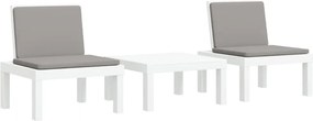 vidaXL Σαλόνι Κήπου Σετ 3 τεμ. Λευκό από Πολυπροπυλένιο με Μαξιλάρια