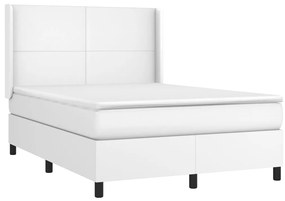 Κρεβάτι Boxspring με Στρώμα &amp; LED Λευκό 140x200 εκ. Συνθ. Δέρμα - Λευκό