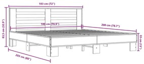 Πλαίσιο Κρεβατιού Καπνιστή Δρυς 180x200εκ. Επεξ. Ξύλο &amp; Μέταλλο - Καφέ