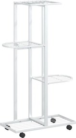vidaXL Βάση Λουλουδιών 4 Επιπέδων με Ρόδες 44x23x80 εκ. Λευκή Σίδερο