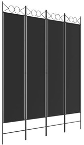 Διαχωριστικό Δωματίου με 4 Πάνελ Μαύρο 160x200 εκ. από Ύφασμα - Μαύρο