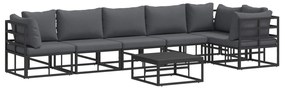 Σετ Καναπέ Κήπου με μαξιλάρι 7 pcs Μαύρο Αλουμίνιο