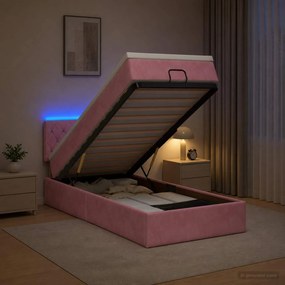 vidaXL Κρεβάτι Ottoman με Στρώμα και LED Ροζ 100 x 200 cm Βελούδο