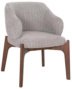 DINING CHAIR ABAI  RUBBERWOOD IN WALNUT COLOR-BOUCLE FABRIC IN LIGHT GREY 65x63x79Hcm.