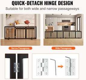 VEVOR Free Standing Dog Gate 24x60 inch Freestanding Pet Gate Foldable Brown