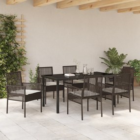 vidaXL Σετ Τραπεζαρίας 7 Κομματιών με Μαξιλάρια Καφέ Πολυ Ρατάν