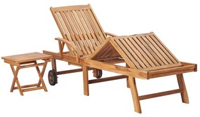 vidaXL Ξαπλώστρα από Μασίφ Ξύλο Teak με Τραπέζι και Μαξιλάρι