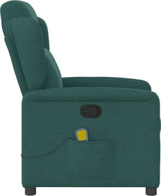 vidaXL Πολυθρόνα Μασάζ Ανακλινόμενη Σκούρο Πράσινο Υφασμάτινη