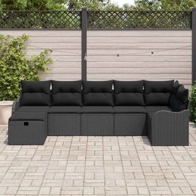 vidaXL Σετ Καναπέ Κήπου με μαξιλάρι 7 pcs Μαύρο Πολυ ράταν
