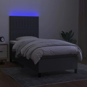 vidaXL Κρεβάτι Boxspring με Στρώμα &amp; LED Σκ.Γκρι 100x200 εκ Υφασμάτινο