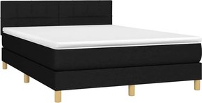 vidaXL Κρεβάτι Boxspring με Στρώμα &amp; LED Μαύρο 140x200 εκ. Υφασμάτινο