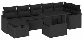 vidaXL Σετ Καναπέ Κήπου με μαξιλάρι 8 pcs Μαύρο Πολυ ράταν
