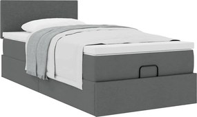 vidaXL Οθωμανικό κρεβάτι με στρώμα σκούρο γκρι 90x190cm ύφασμα