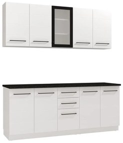 Έτοιμη Σύνθεση κουζίνας RAJNA 200 σε Λευκό - Μαύρο ματ 200x51x200εκ. 200x51x200 εκ.