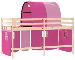 Υπερυψ. Κρεβάτι με Τούνελ Ροζ 80 x 200 εκ. Μασίφ Ξύλο Πεύκου - Ροζ