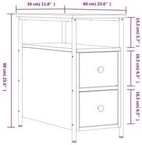 Κομοδίνα 2 τεμ. Καφέ Δρυς 30 x 60 x 60 εκ. από Επεξεργ. Ξύλο - Καφέ