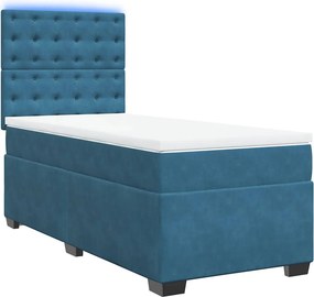 vidaXL Κρεβάτι Boxspring με Στρώμα Μπλε 90x190 εκ. Βελούδινο
