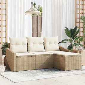 vidaXL Σετ Καναπέ Κήπου 4 pcs Μπεζ, Κρέμα Πολυ rattan, βαμμένο ατσάλι