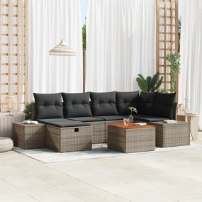 vidaXL Σετ Σαλονιού Κήπου 7 Τεμαχίων με Μαξιλάρια Γκρι Πολυ Ράτανα