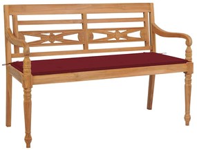 vidaXL Παγκάκι Κήπου Batavia 120 εκ. Ξύλο Teak με Μπορντό Μαξιλάρι