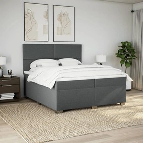 Κρεβάτι Boxspring με Στρώμα Σκούρο Γκρι 200x200 εκ. Υφασμάτινο - Γκρι