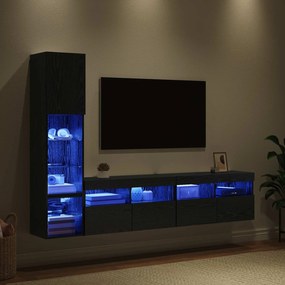 vidaXL Μονάδα Τοίχου Τηλεόρασης 4 pcs Μαύρη Οξυά Επεξεργασμένο ξύλο