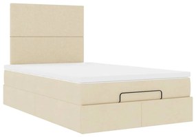 vidaXL Οθωμανικό κρεβάτι με στρώμα Cream 120x190 cm Ύφασμα