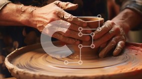 Intra Συλλεκτικό Ξύλινο Παζλ Plywood 4mm - Πήλινη γλάστρα Potter Shaping on Wheel Σε Ξύλινο Κουτί - Διαστάσεις Puzzle: 10x10 cm – 25 κομμάτια