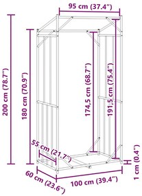 Ράφι για καυσόξυλα με κάλυμμα βροχής 100x60x200 εκ. - Μαύρο