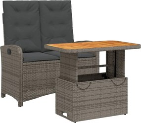 vidaXL Σετ Τραπεζαρίας Κήπου 2 τεμ. Γκρι Συνθ. Ρατάν με Μαξιλάρια