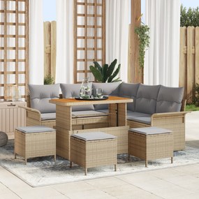 vidaXL Σετ Σαπούνι Κήπου 9 Τεμαχίων με Μαξιλάρια Μπεζ Πολυ Ρατάν Ακακία