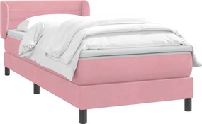 vidaXL Box Spring κρεβάτι με στρώμα ροζ 90x210 εκ. Βελούδινο
