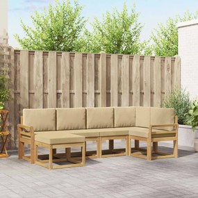 vidaXL Σειρά Καναπέ Εξωτερικού 6 pcs Λευκό και Μπεζ Πολυεστέρας