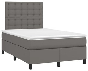 vidaXL Κρεβάτι Boxspring με Στρώμα & LED Γκρι 120x190 εκ. Συνθ. Δέρμα