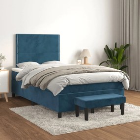 vidaXL Κρεβάτι Boxspring με Στρώμα Σκούρο Μπλε 120x190 εκ. Βελούδινο