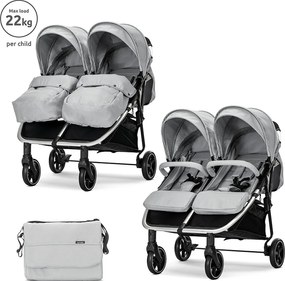 TWIN BABY STROLLER DUO GREY+BAG up to 22kg