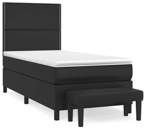 Κρεβάτι Boxspring με Στρώμα Μαύρο 100x200εκ.από Συνθετικό Δέρμα - Μαύρο