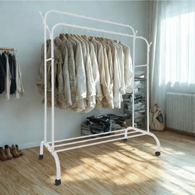 Διπλή Tροχήλατη Κρεμάστρα Δαπέδου 110x55x150cm με 1 Ράφι - Άσπρο