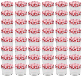 vidaXL Βάζα Μαρμελάδας 48 τεμ. 110 ml Γυάλινα με Κόκκινα/Λευκά Καπάκια