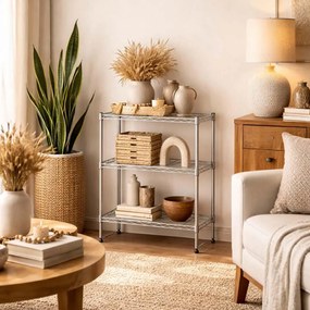 Ραφιέρα μεταλλική Nextdeco 3 επίπεδα ρυθμιζόμενη ασημί Υ80×45×30εκ.