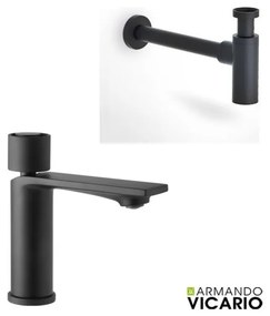 Armando Vicario Halo Black Matt Μπαταρία Νιπτήρος με βαλβίδα clic-clac+Σιφών