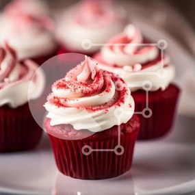 Intra Συλλεκτικό Ξύλινο Παζλ Plywood  4mm - Λαχταριστά Red Velvet Cupcakes με Λευκό Πάγωμα - Κοντινή θέα Σε Ξύλινο Κουτί - Διαστάσεις: 10x10 cm – 25 κομμάτια