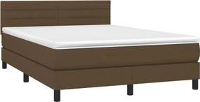 vidaXL Κρεβάτι Boxspring με Στρώμα &amp; LED Σκ.Καφέ 140x200 εκ Υφασμάτινο